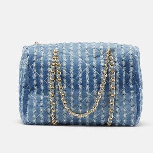 Quilted Denim Chain-Handle Women's Shoulder Bag - Blue